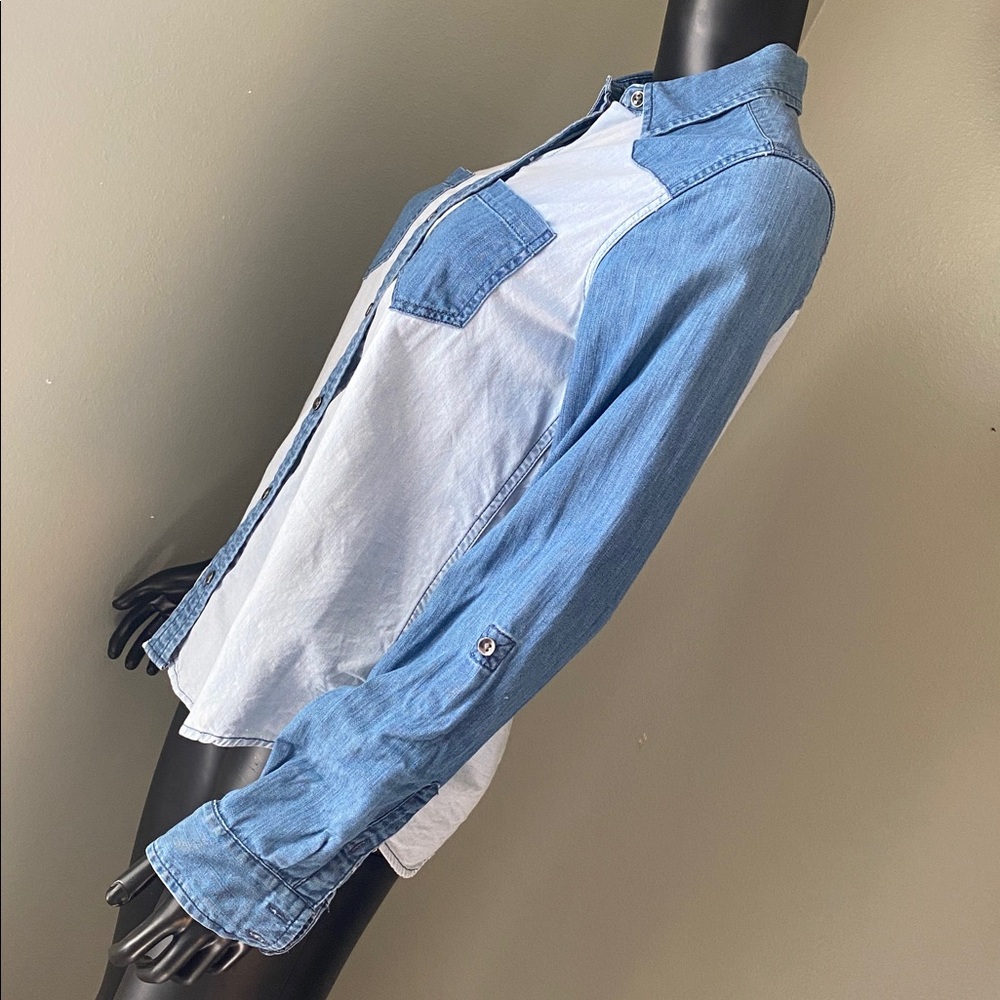 Express Two-Tone Blue Denim Shirt - Picture 10 of 13